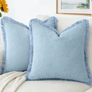 Sanmadrola Throw Pillow Covers Decorative Linen Fringe Throw Pillow Covers Cozy Boho Farmhouse Cushion Cover with Tassels Soft Accent Pillowcase for Couch Sofa Bed Living Room Home Decor 2 Set 18X18