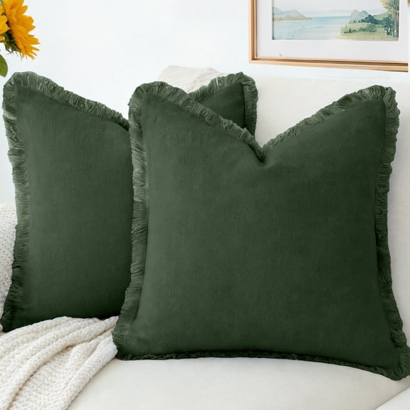Sanmadrola Throw Pillow Covers Decorative Linen Fringe Throw Pillow Covers Cozy Boho Farmhouse Cushion Cover with Tassels Soft Accent Pillowcase for Couch Sofa Bed Living Room Home Decor 2 Set 18X18
