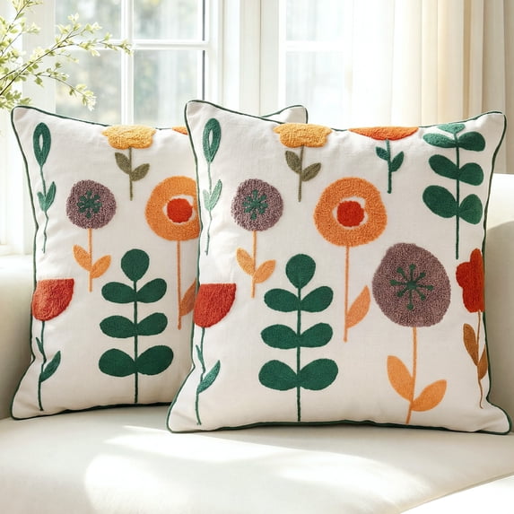 Sanmadrola Throw Pillow Covers Embroidered 18x18'' Boho Decorative Pillow Cover for Living Room Couch Sofa Bed Home Decor