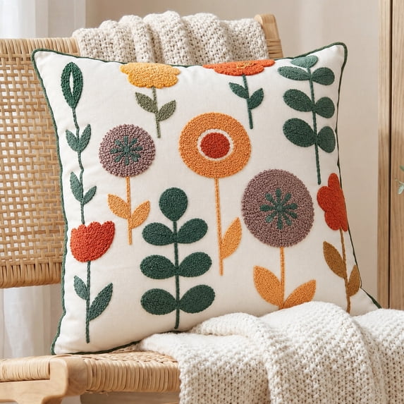 Sanmadrola Throw Pillow Covers Embroidered 18x18'' Boho Decorative Pillow Cover for Living Room Couch Sofa Bed Home Decor
