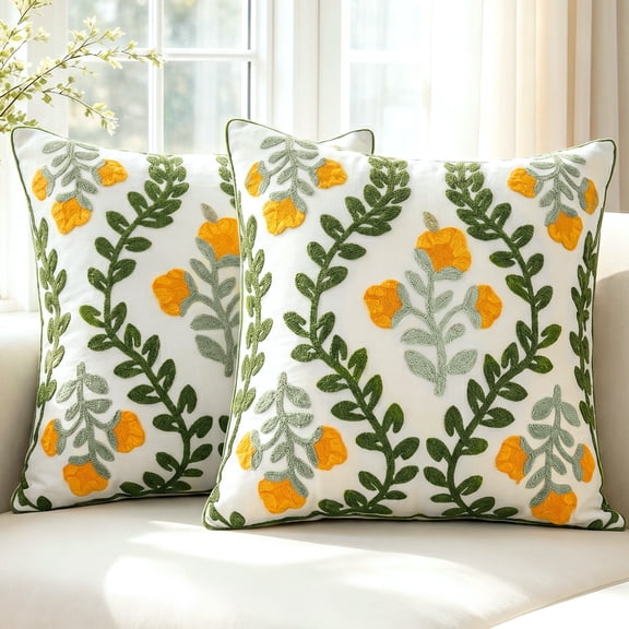 Sanmadrola Throw Pillow Covers Embroidered 18x18'' Boho Decorative Pillow Cover for Living Room Couch Sofa Bed Home Decor