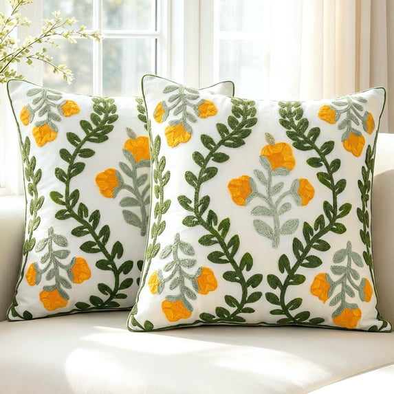 Sanmadrola Throw Pillow Covers Embroidered 18x18'' Boho Decorative Pillow Cover for Living Room Couch Sofa Bed Home Decor