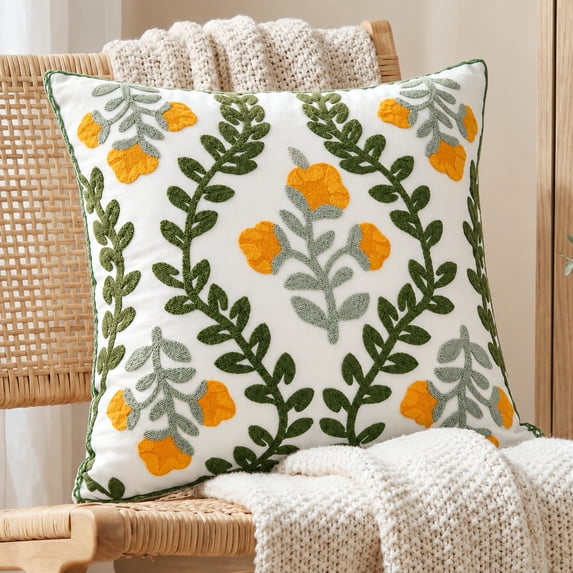 Sanmadrola Throw Pillow Covers Embroidered 18x18'' Boho Decorative Pillow Cover for Living Room Couch Sofa Bed Home Decor