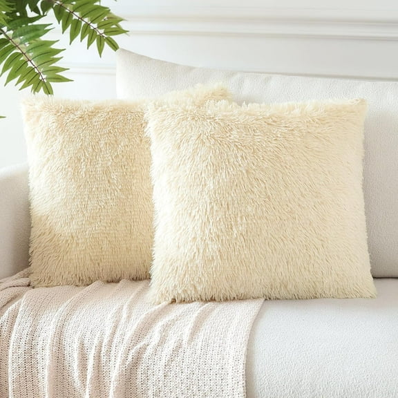 Sanmadrola Throw Pillow Covers Pillow Protector with Hidden Zipper Furry Faux Fur 18''x18'' 2 Pack
