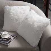 Sanmadrola Throw Pillow Covers Pillow Protector with Hidden Zipper Furry Faux Fur 18''x18'' 2 Pack