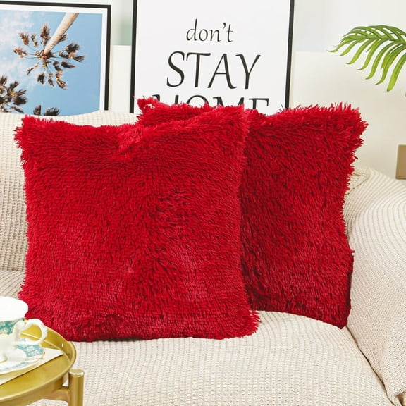 Sanmadrola Throw Pillow Covers Pillow Protector with Hidden Zipper Furry Faux Fur 18''x18'' 2 Pack