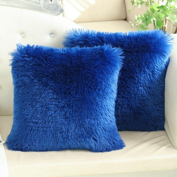 Sanmadrola Throw Pillow Covers Pillow Protector with Hidden Zipper Furry Faux Fur 18''x18'' 2 Pack