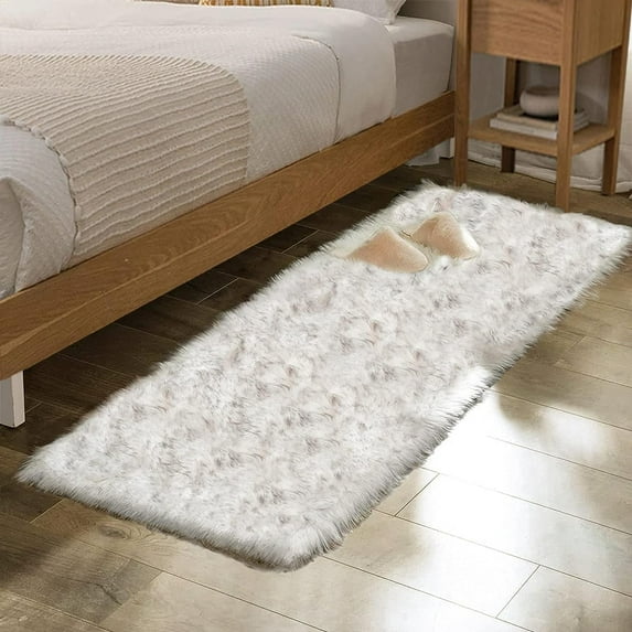 Sanmadrola Ultra Soft Faux Sheepskin Fur Fluffy Decorative Indoor Shag Area Rug 2x6 ft White with Gray