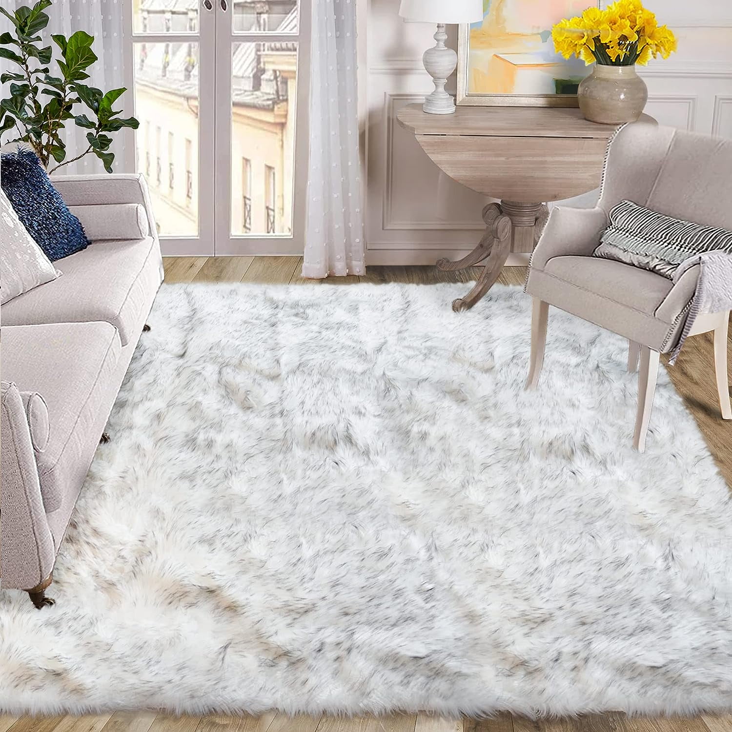 Sanmadrola Ultra Soft Faux Sheepskin Fur Fluffy Decorative Indoor Shag ...