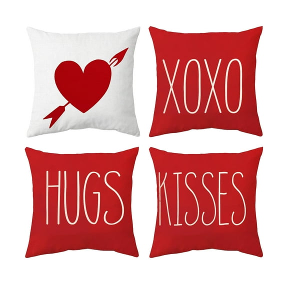 Sanmadrola Valentine's Day Pillow Covers Valentine Decoration Cushion Case Velvet 18''x 18'' Set of 4
