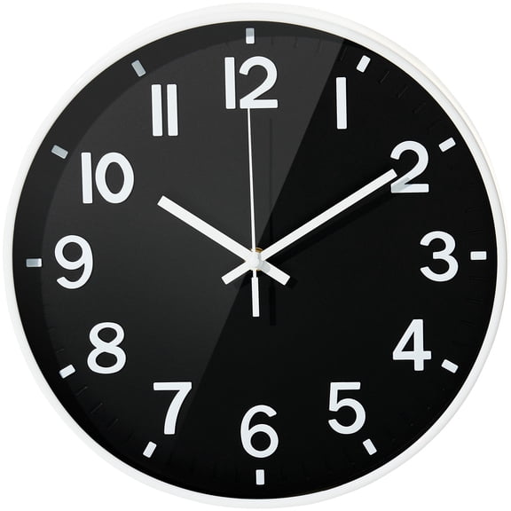 Sanmadrola Wall Clocks Battery Operated,12 inch Silent Non Ticking Modern Wall Clock for Living Room Bedroom Kitchen Office Classroom Decor Glass Front Black with White Frame