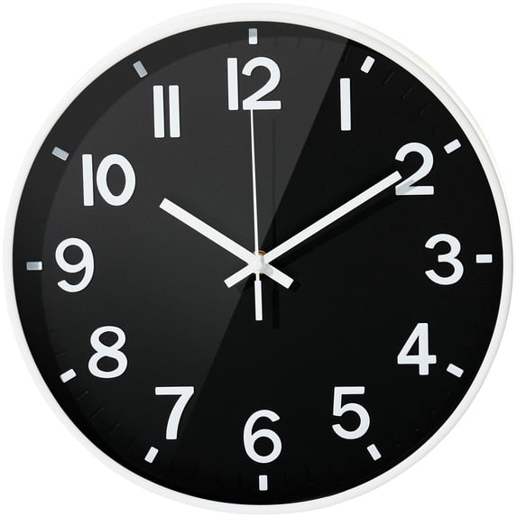 Sanmadrola Wall Clocks Battery Operated,12 inch Silent Non Ticking Modern Wall Clock for Living Room Bedroom Kitchen Office Classroom Decor Glass Front Black with White Frame