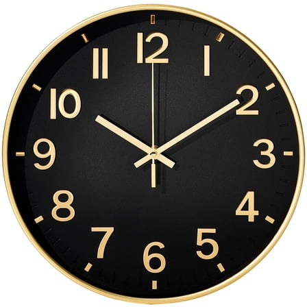 Sanmadrola Wall Clocks Battery Operated,12 inch Silent Non Ticking Modern Wall Clock for Living Room Bedroom Kitchen Office Classroom Decor Glass Front Black with Champagne Frame