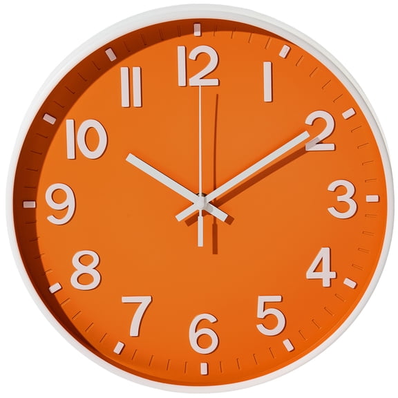 Sanmadrola Wall Clocks Battery Operated,12 inch Silent Non Ticking Modern Wall Clock for Living Room Bedroom Kitchen Office Classroom Decor Glass Front Orange with White Frame