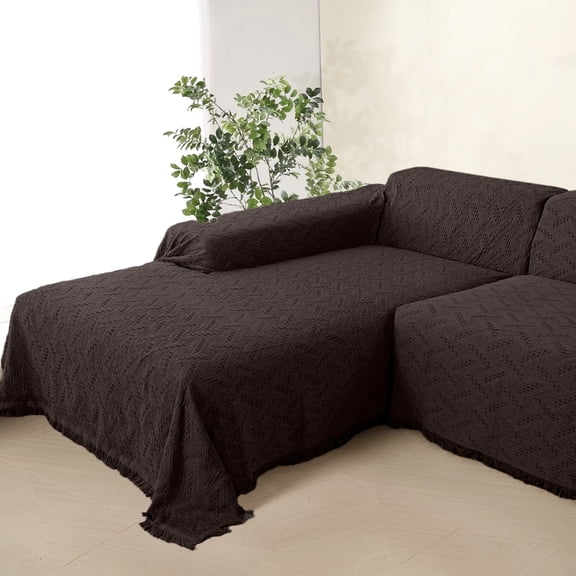 Sanmadrola Washable Cotton Polyester Sectional Sofa Slipcover, Brown