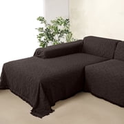 Sanmadrola Washable Cotton Polyester Sofa Couch Sectional L Shape Slipcover, Brown