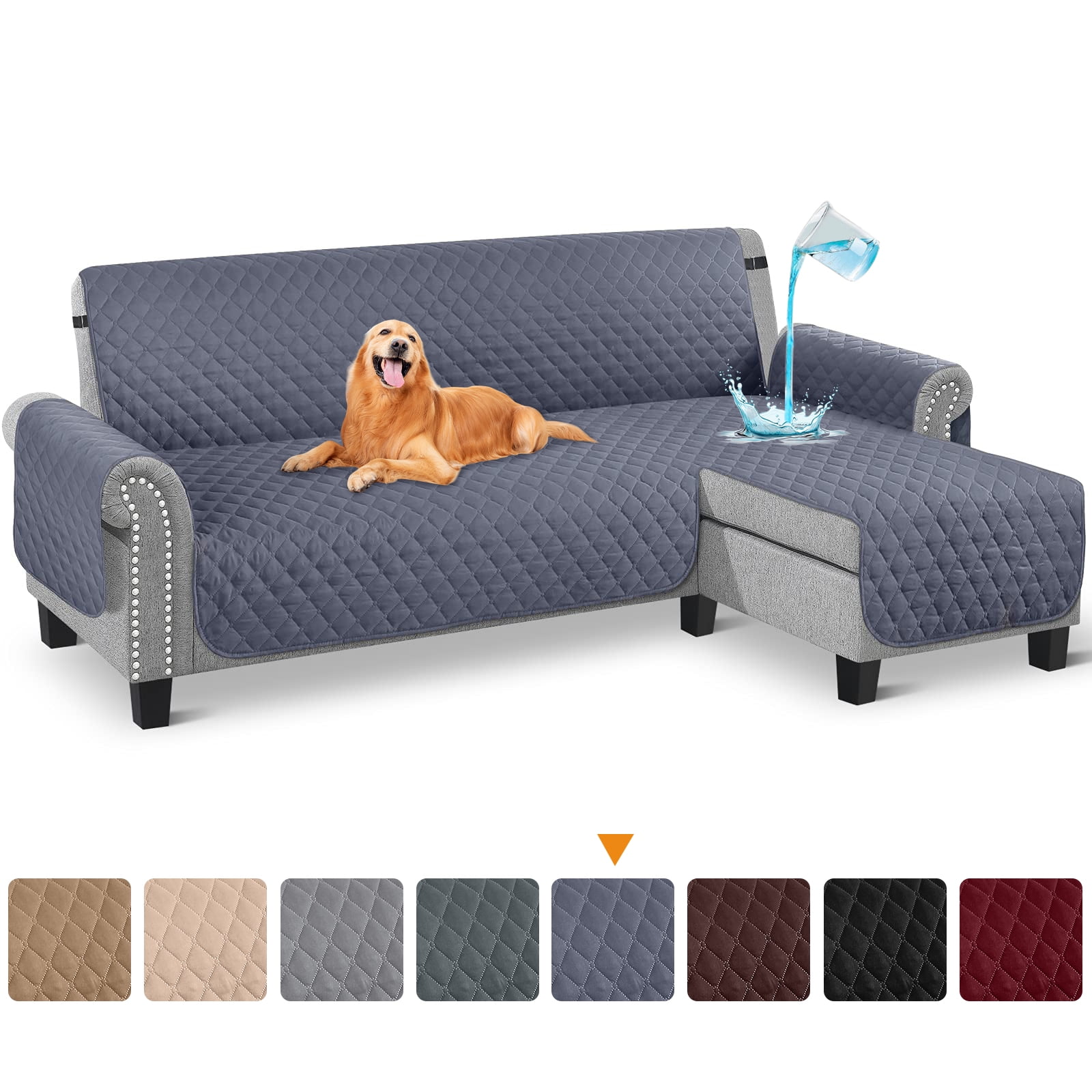 LIANGLAOI Faux Pu Leather Sofa Cover,163% Waterproof Non-Slip Sectional  Couch Cover,Solid Color Sofa Slipcover for Dogs,Children,Pets Furniture
