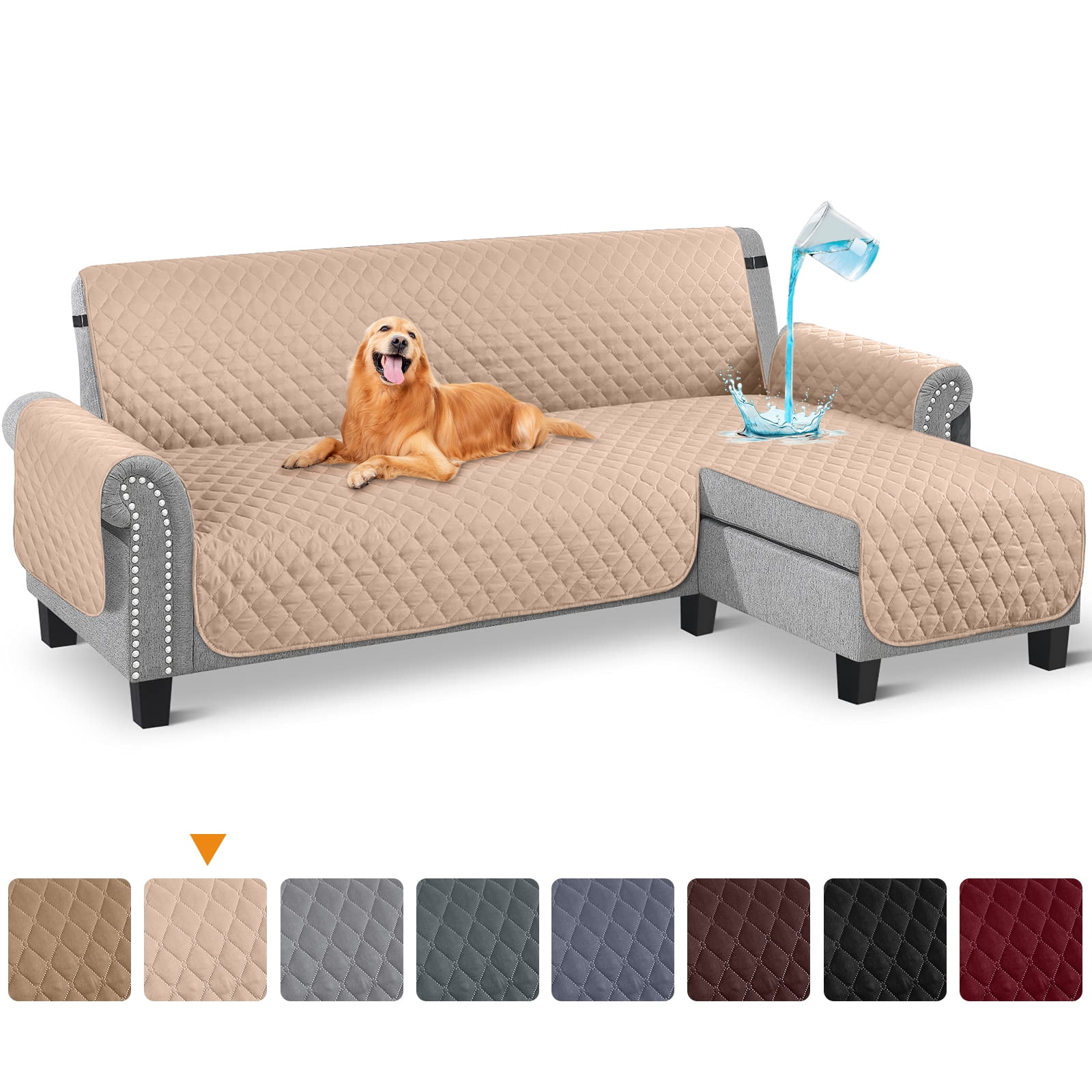 LIANGLAOI Faux Pu Leather Sofa Cover,165% Waterproof Non-Slip Sectional  Couch Cover,Solid Color Sofa Slipcover for Dogs,Children,Pets Furniture