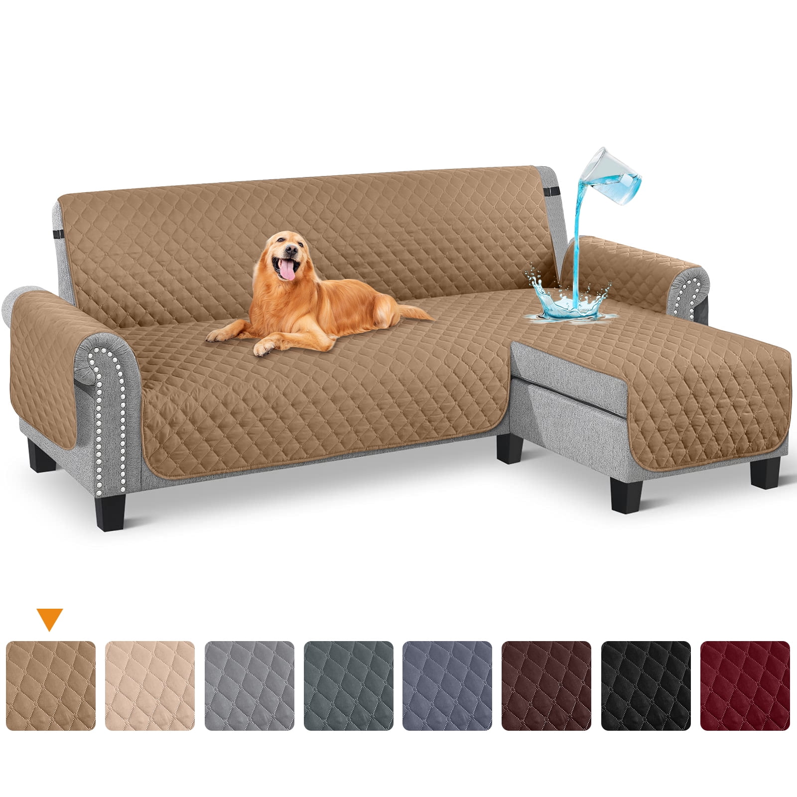 LIANGLAOI Faux Pu Leather Sofa Cover,211% Waterproof Non-Slip Sectional  Couch Cover,Solid Color Sofa Slipcover for Dogs,Children,Pets Furniture