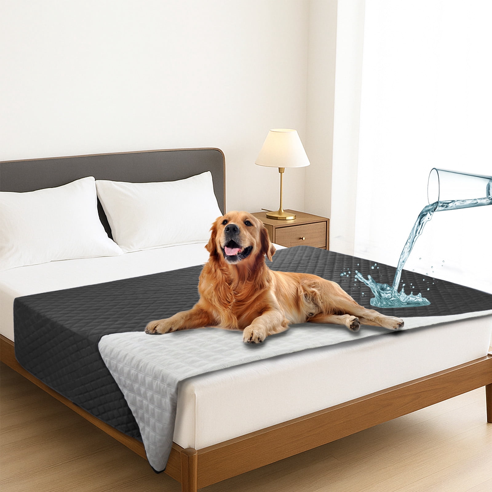Sanmadrola Waterproof & Dog Bed Cover Pet Blanket Sofa, Couch Cover Mattress Protector Furniture Protector for Dog, Pet, Cat 68''x82'' Black Gray