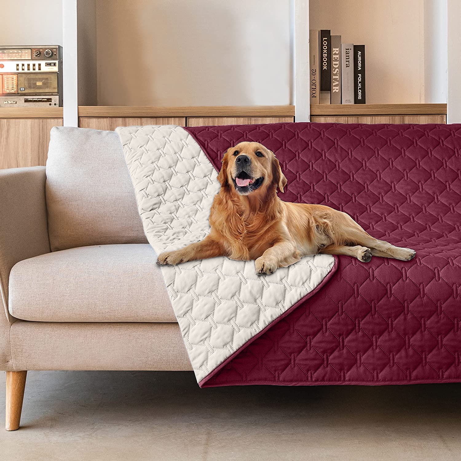 Sanmadrola Waterproof & Reversible Dog Bed Cover Pet Blanket Sofa