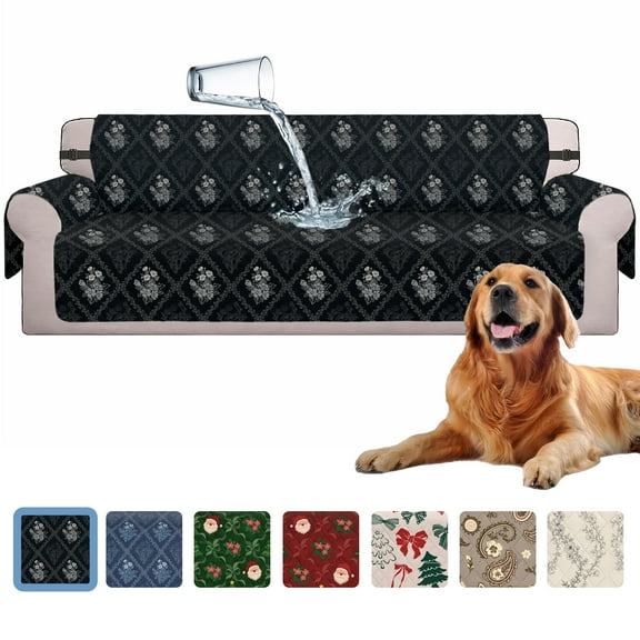 Sanmadrola Waterproof Sofa Cover Slipcover Couch Cover Furniture Protector Machine Washable Non Slip Leakproof with Straps for Dogs Kids Pets Black Flower Oversized Sofa