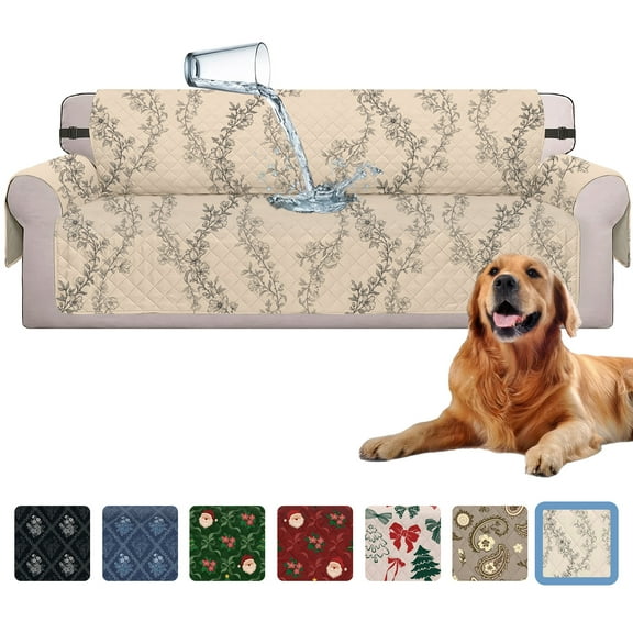 Sanmadrola Waterproof Sofa Cover Slipcover Couch Cover Furniture Protector Machine Washable Non Slip Leakproof with Straps for Dogs Kids Pets Ivory vines Sofa