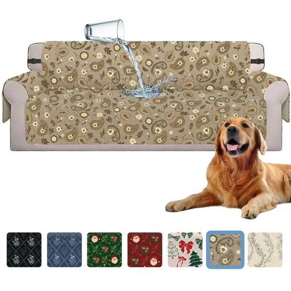 Sanmadrola Waterproof Sofa Cover Slipcover Couch Cover Furniture Protector Machine Washable Non Slip Leakproof with Straps for Dogs Kids Pets Khaki Flower Sofa