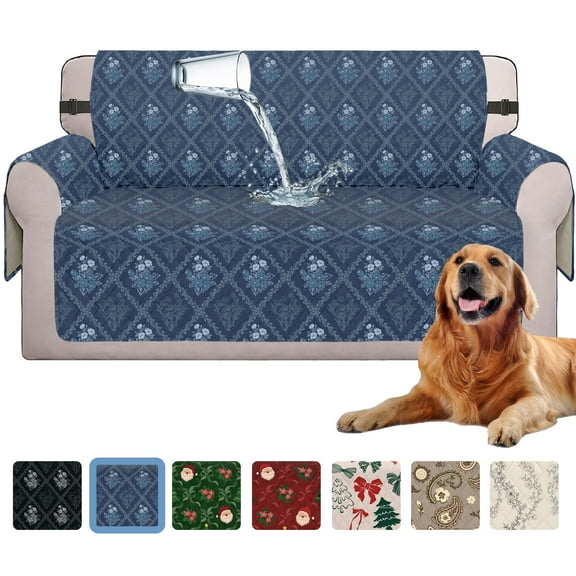 Sanmadrola Waterproof Sofa Cover Slipcover Couch Cover Furniture Protector Machine Washable Non Slip Leakproof with Straps for Dogs Kids Pets Navy Blue Flower Loveseat