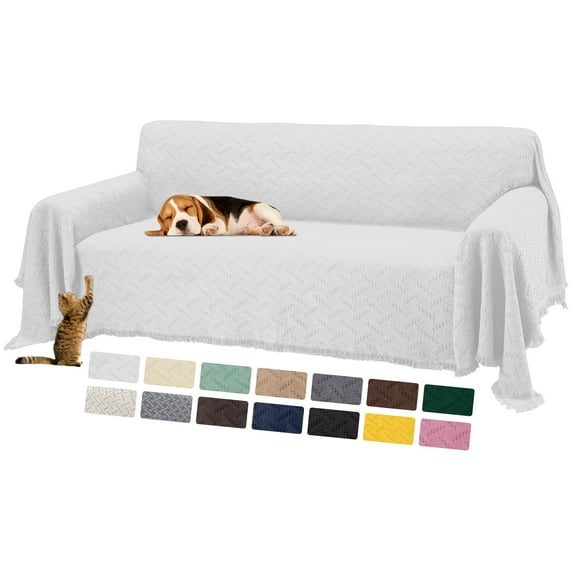 Sanmadrola White Sofa Covers for 3 Cushion Couch Cover, Sectional Couch Covers for L Shaped Couch Cover, Living Room Sofa Throws Sofa Slipcovers for Pets, Kids (71"x 134",XL Sofa, White)