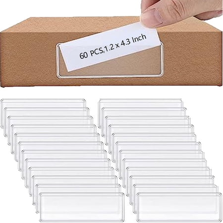 Sanmi Label Holders Adhesive Shelf Tag Clear Shelf Tag Index Card Pockets Plastic For Supermarket Bookshelf Mailbox Business Kitchen,Pack of 60