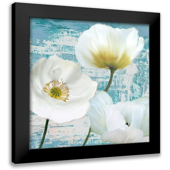 Sanna, Leonardo 15x15 Black Modern Framed Museum Art Print Titled - Washed Poppies (Aqua) II