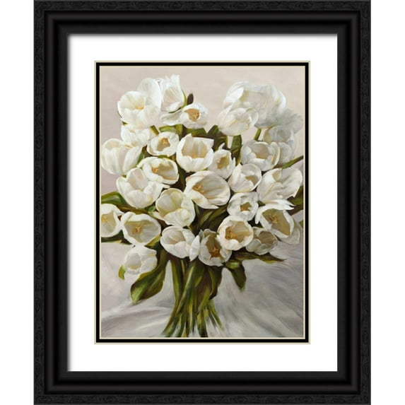 Sanna, Leonardo 25x32 Black Ornate Wood Framed with Double Matting Museum Art Print Titled - Bouquet Blanc