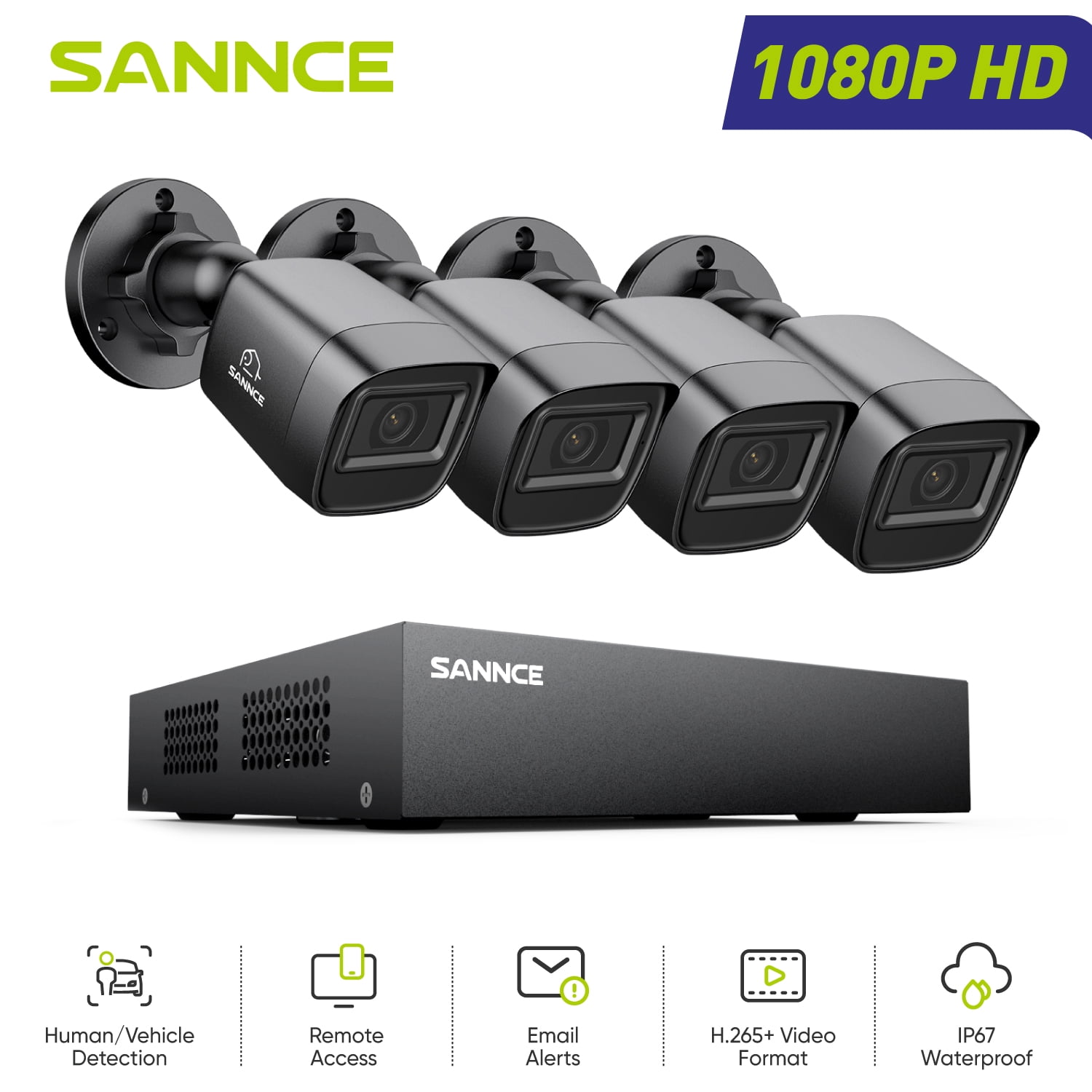 SANNCE 8CH 1080p Security Camera System 5-in-1 CCTV DVR Recorder with 0TB HDD and 4Pcs Outdoor/Indoor Waterproof Wired Surveillance Bullet Cameras with 100ft Night Vision, Motion Alert, Remote Access