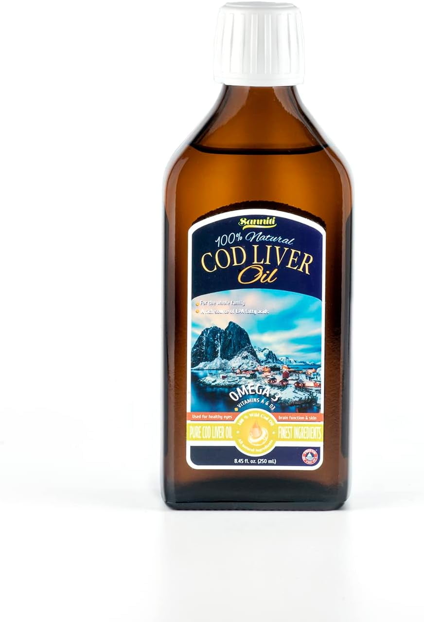 Sanniti 100% Natural Cod Liver Oil, Wild Caught Nordic, 250 mL (8.4 oz ...