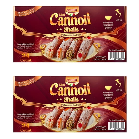 Sanniti Cannoli Shells, Traditional Sicilian-Style Dessert, 24 Count, 7.76 oz (Pack of 2)