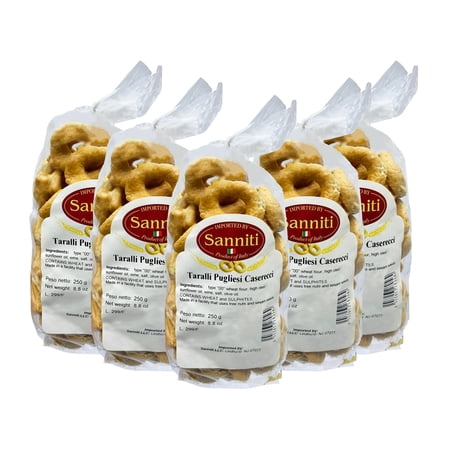 Sanniti Italian Taralli Pugliese Caserecci Tradizionale, 8.8 oz, Pack 5