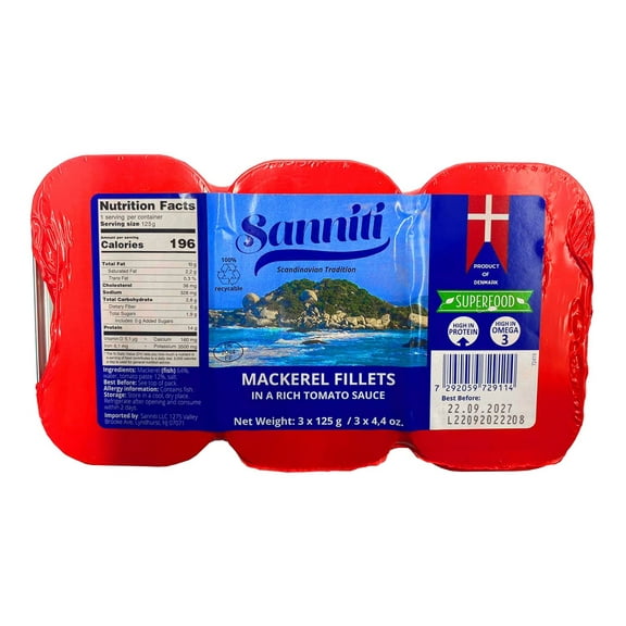 Sanniti Mackerel Fillets in a Rich Tomato Sauce 4.4 oz, 3 Cans