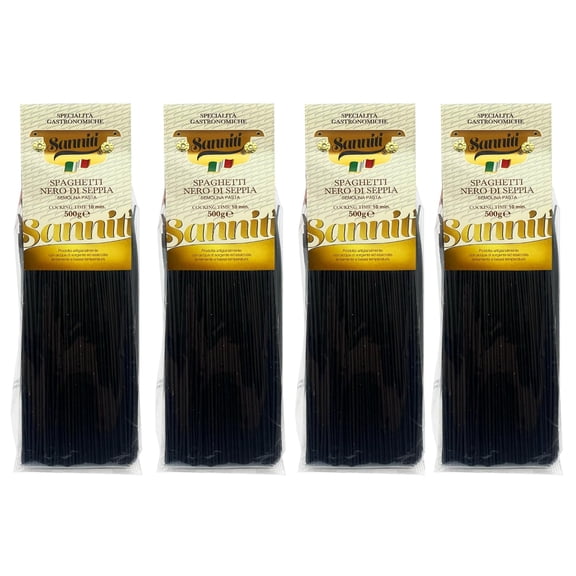 Sanniti Nero di Seppia Spaghetti, 500g, Premium Italian Squid Ink Pasta, 4 Pack