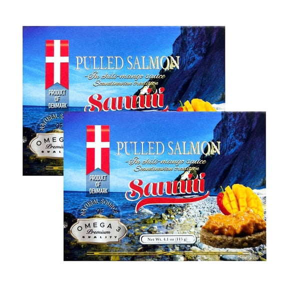 Sanniti Pulled Salmon in Chili Mango Sauce, Ready to eat, 4.1 oz, Pack of 2