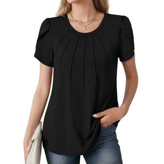 Sanopy Blouses for Women Short Sleeve Shirts Casual Dressy Summer Tops with Pleats
