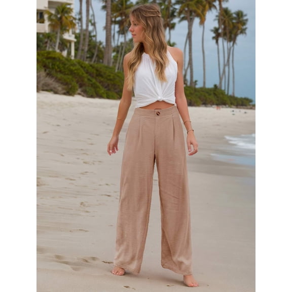 Sanopy Womens Casual Wide Leg Pants High Waisted Button Down Straight Long Trousers Palazzo Pants