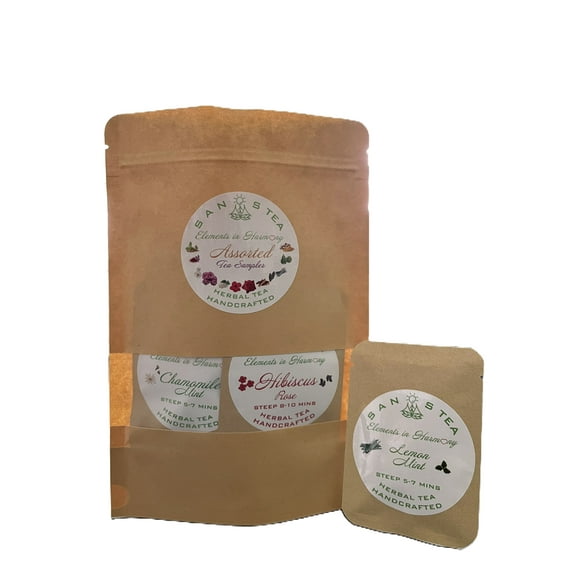SanosTea Premium Organic tea assortment - Chamomile, Lemongrass, Cacao and Hibiscus