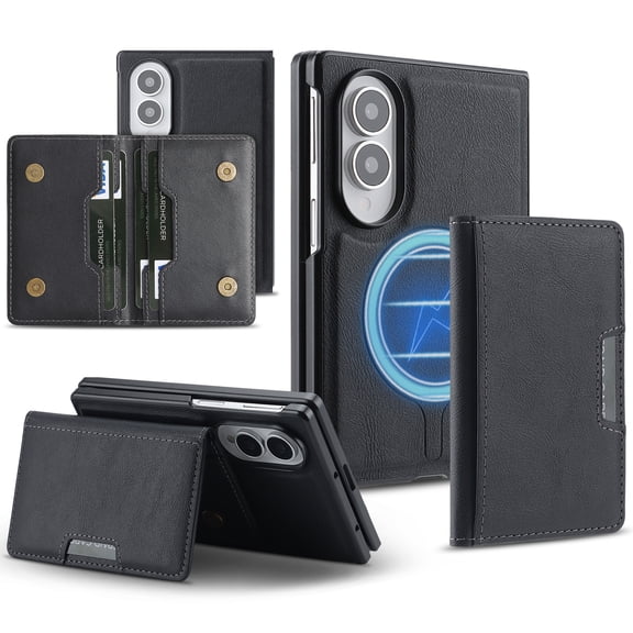 Sanow for Galaxy Z Fold 8 Magnetic Wallet Case with Detachable Card Holder and Kickstand, PU Leather and TPU, Black