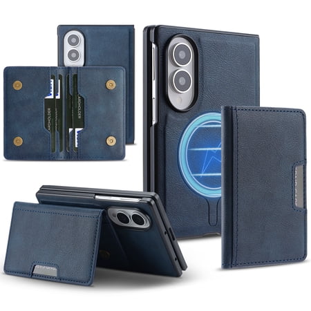 Sanow for Galaxy Z Fold 8 Magnetic Wallet Case with Detachable Card Holder and Kickstand, PU Leather and TPU, Blue