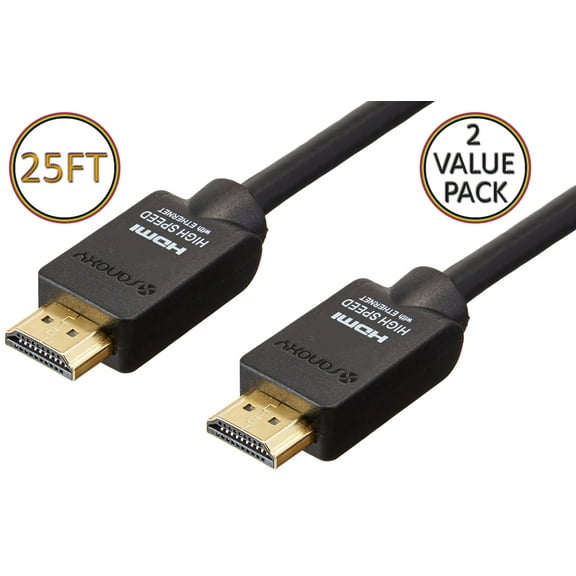 Sanoxy 25ft Premium High Performance HDMI Cable 25ft HDMI to HDMI Gold Plated for 4K TV, PS3/PS4 and Xbox 25ft (2X Value Pack)