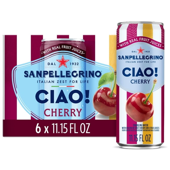 Sanpellegrino CIAO Cherry Sparkling Flavored Water with Real Fruit Juices, 11.15fl oz 6 Pack