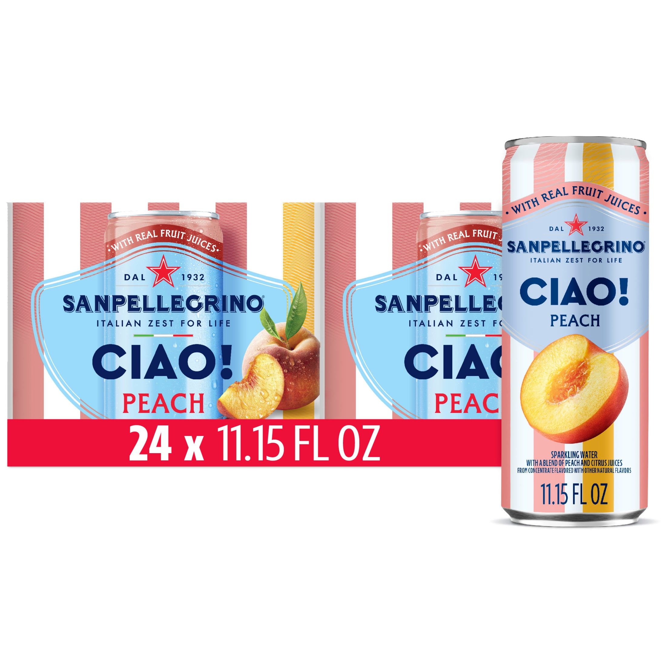 Sanpellegrino CIAO Peach Sparkling Flavored Water with Real Fruit Juices, 24-Pack