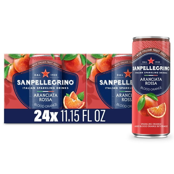 Sanpellegrino Italian Sparkling Drink Aranciata Rossa, Sparkling Orange and Blood Orange Beverage, 24 Pack of Cans