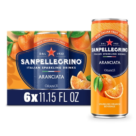 Sanpellegrino Soda Italiana Aranciata, Sparkling Orange, 6 Pack Cans